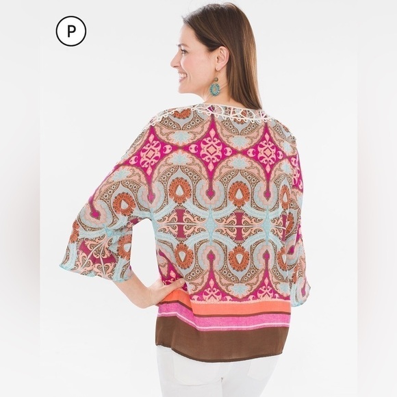 CHICOS Petite Printed Crochet-Detail Top - Picture 3 of 9